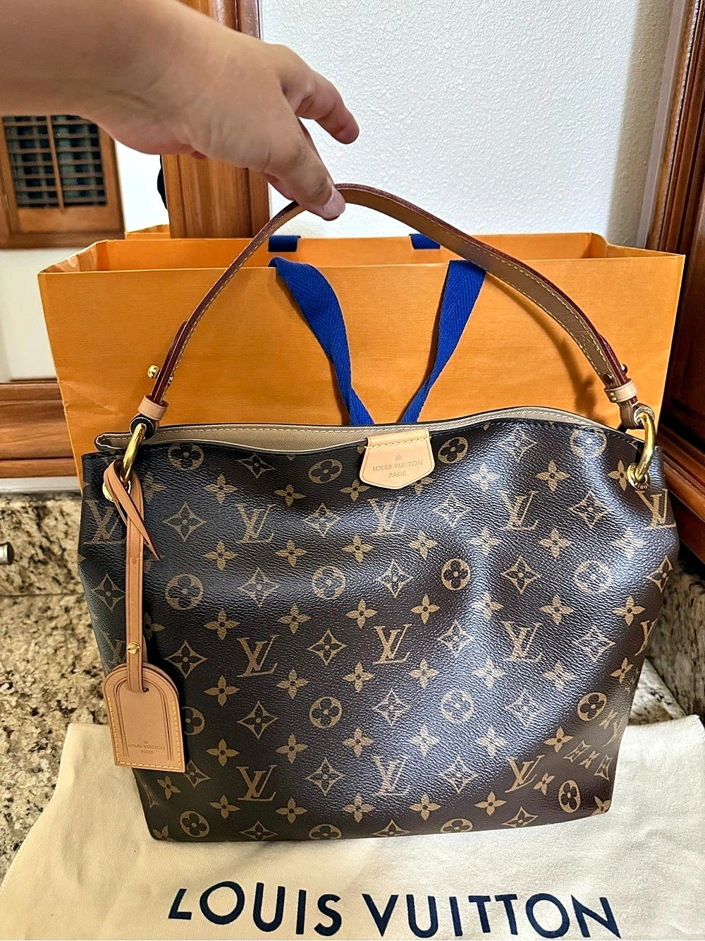 Louis Vuitton Graceful MM Monogram Shoulder Bag Brown & Tan
